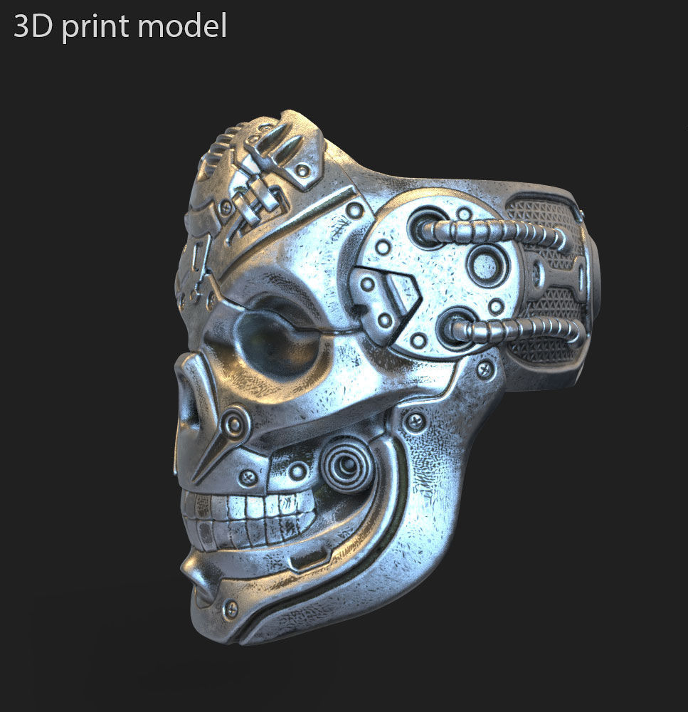 Skull ring jewelry robotic for bikers vol 2 3D print model_1