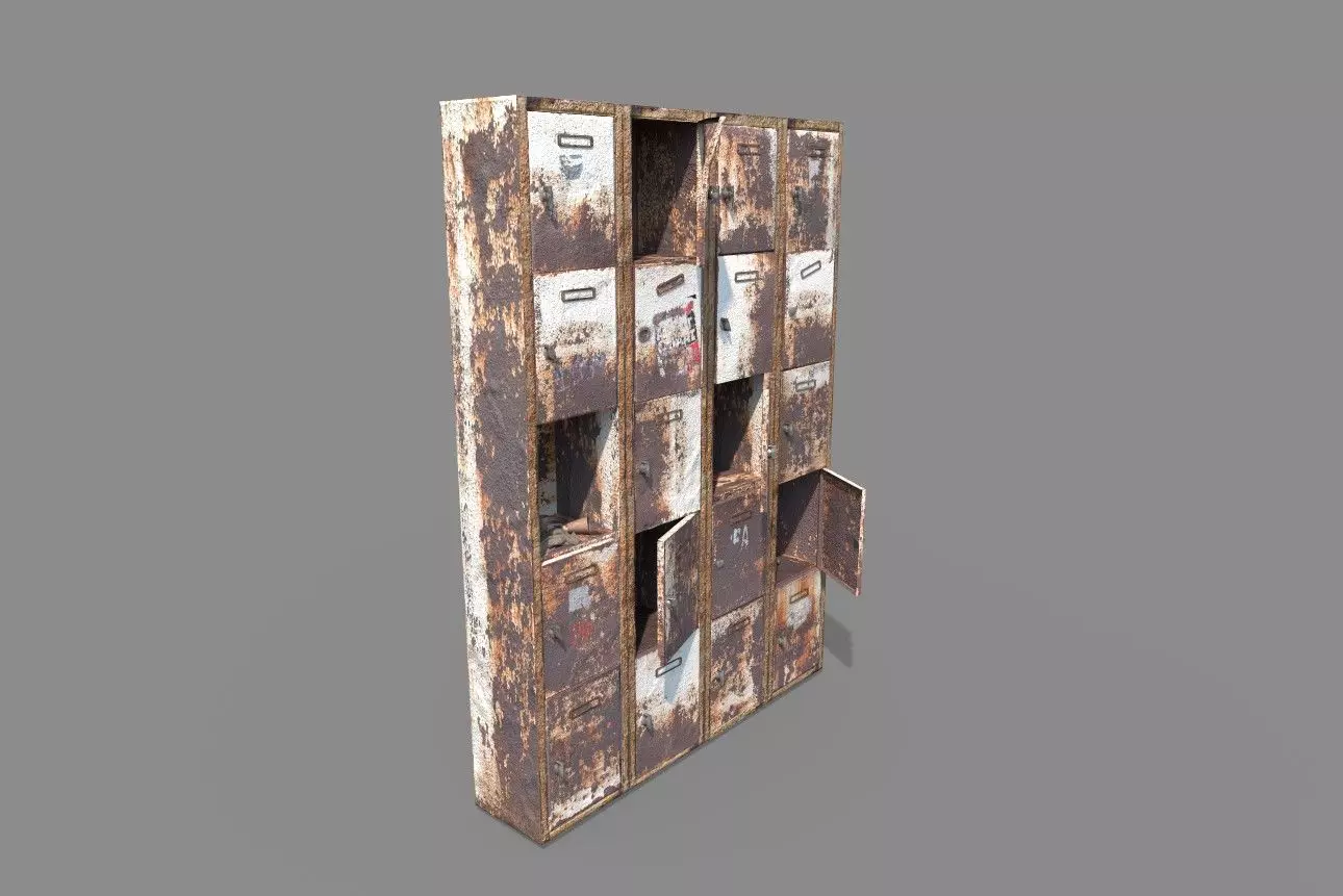 Rusty Locker Cabinet 3D model_1