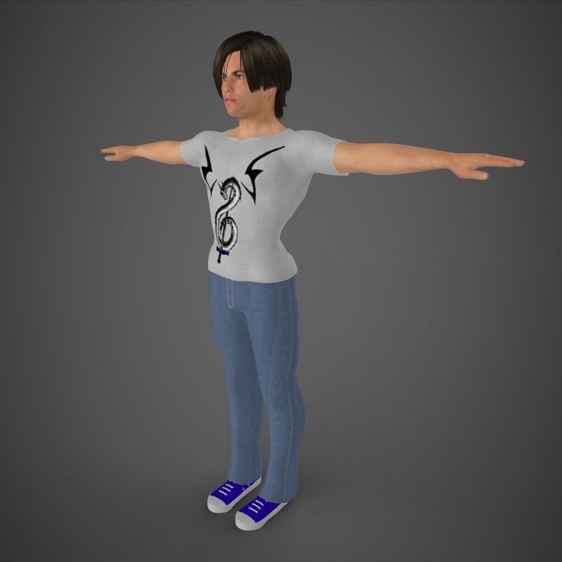 Harry woman wearing jeans and shirt 3D model_5