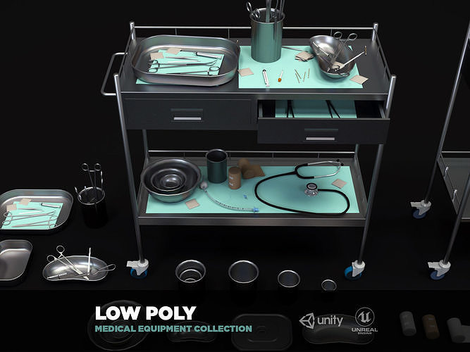 Medical Equipment Collection - Supply Cart Low-poly 3D model