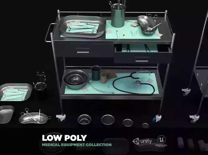 Medical Equipment Collection - Supply Cart Low-poly 3D model
