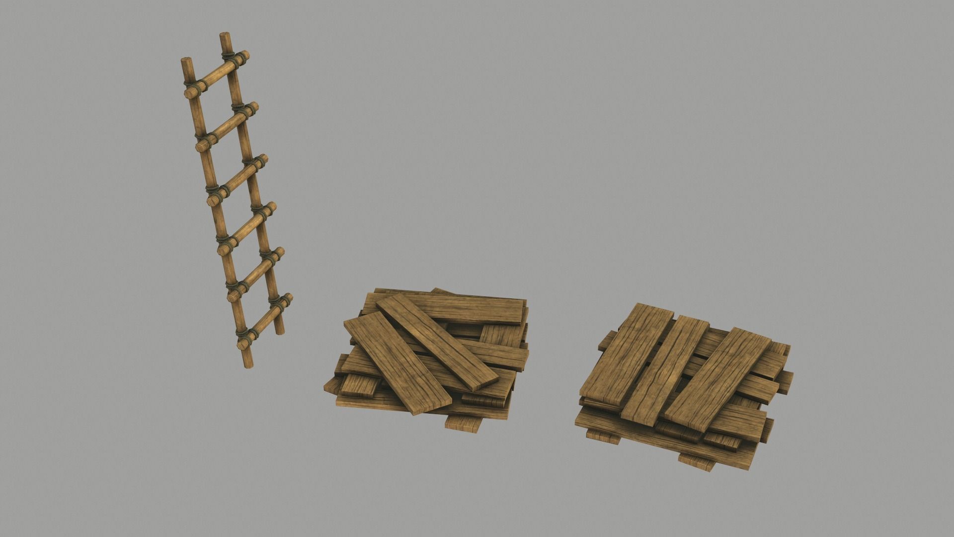 Modular Wooden Scaffold PBR Low-poly 3D model_7