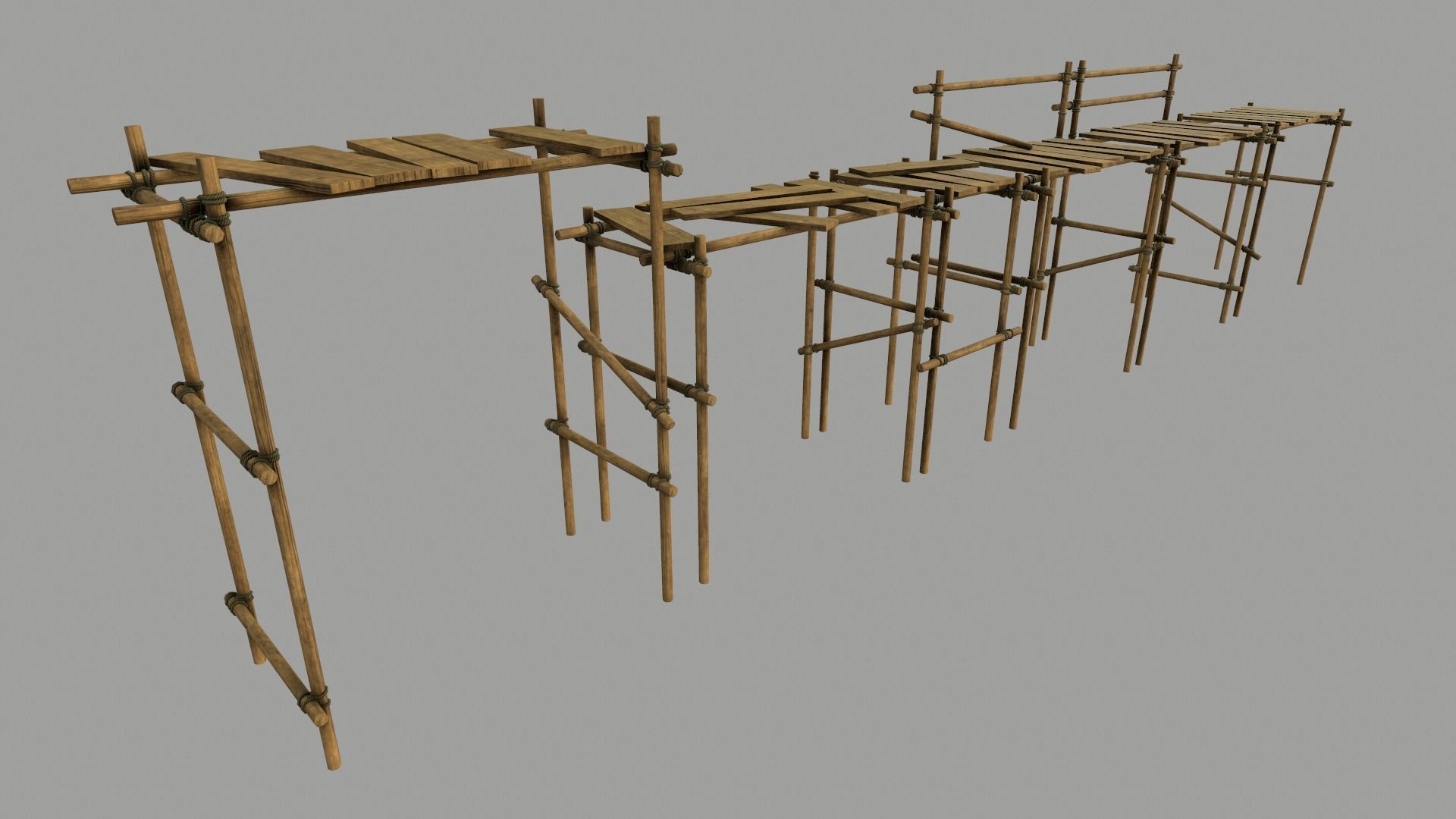 Modular Wooden Scaffold PBR Low-poly 3D model_8