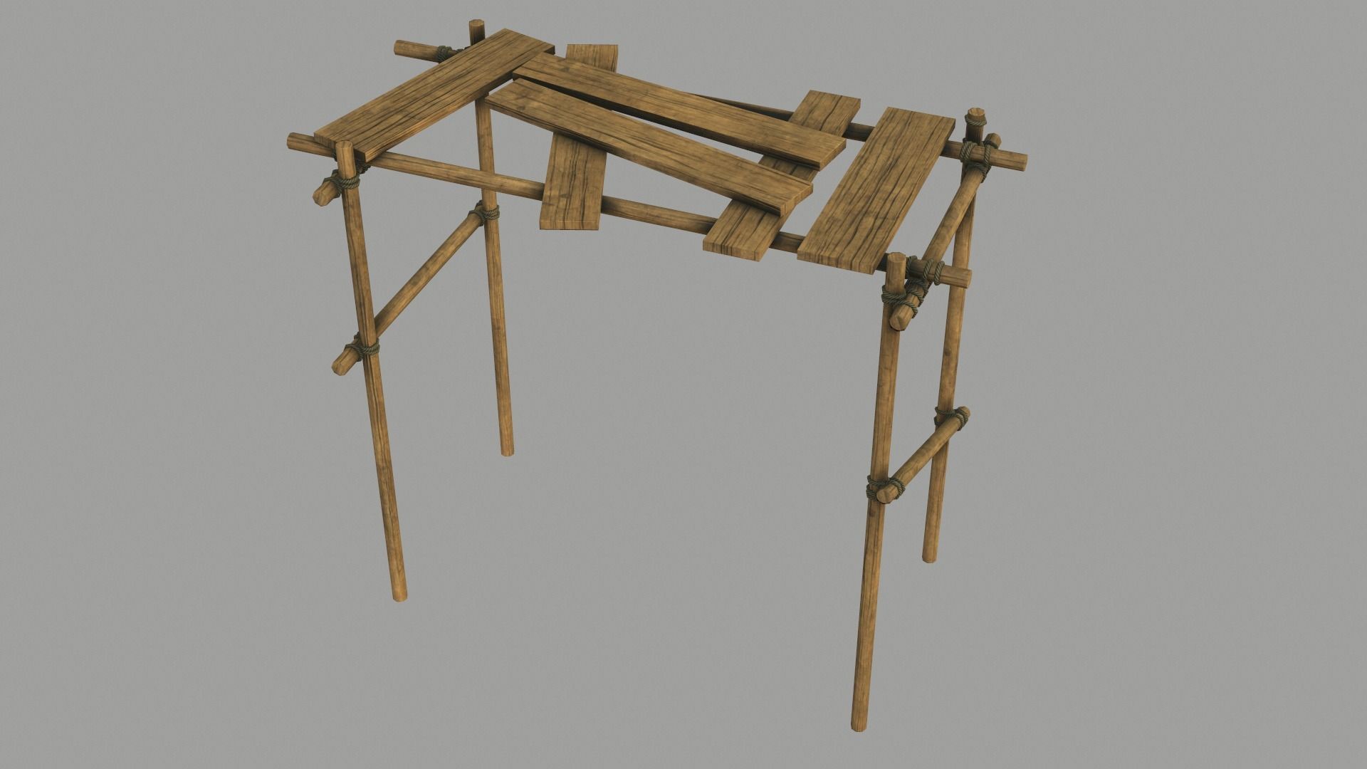 Modular Wooden Scaffold PBR Low-poly 3D model_1