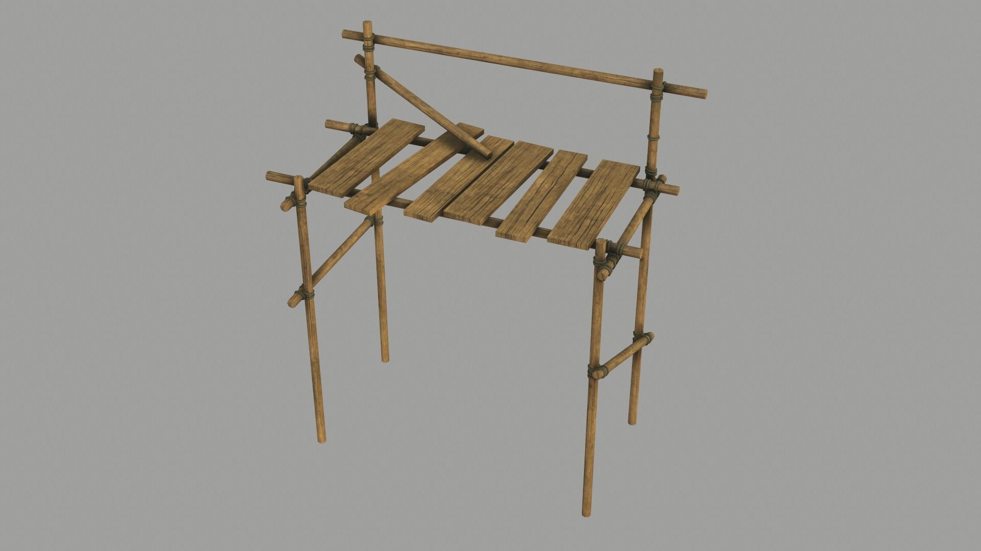 Modular Wooden Scaffold PBR Low-poly 3D model_4