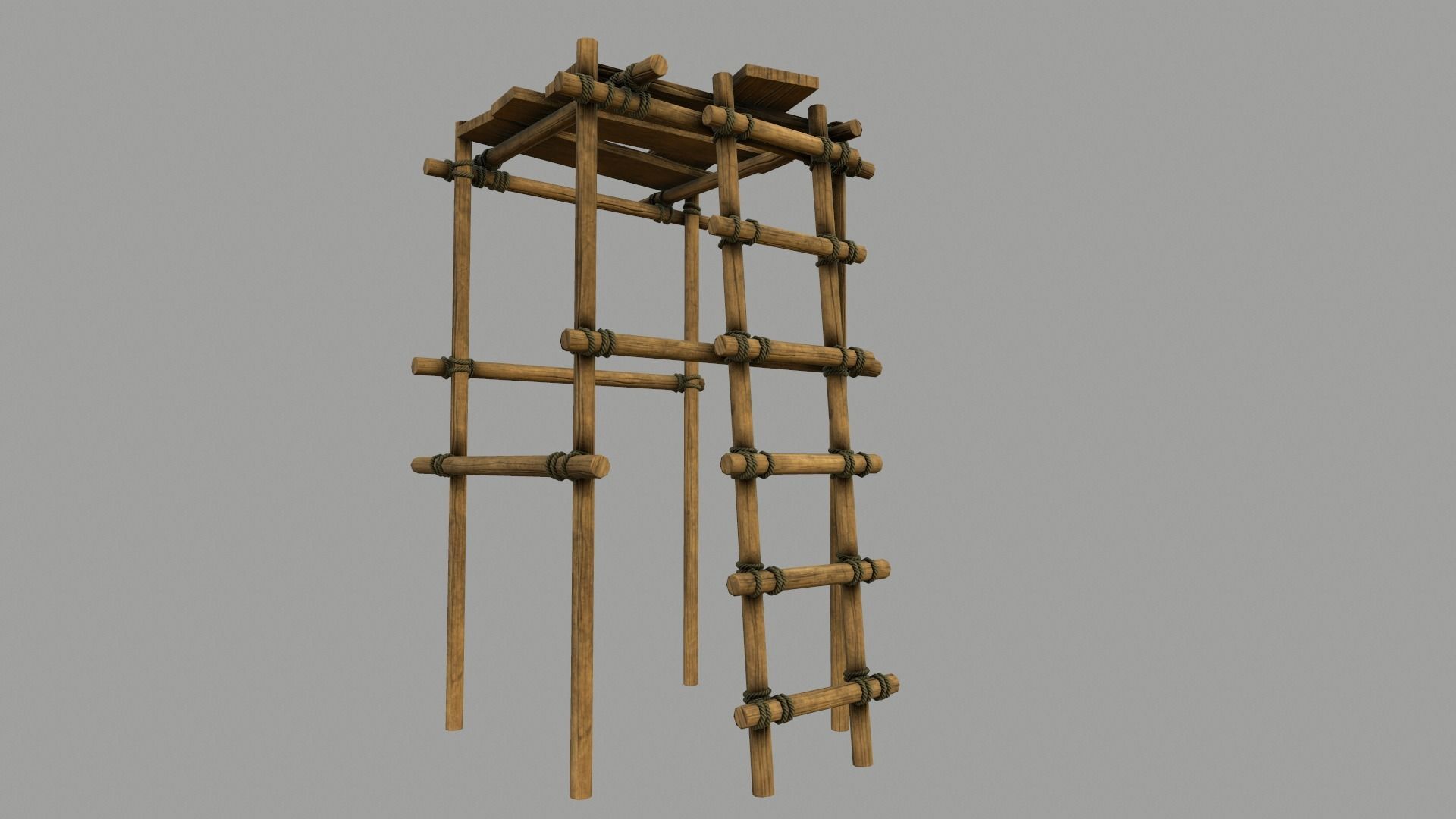 Modular Wooden Scaffold PBR Low-poly 3D model_15