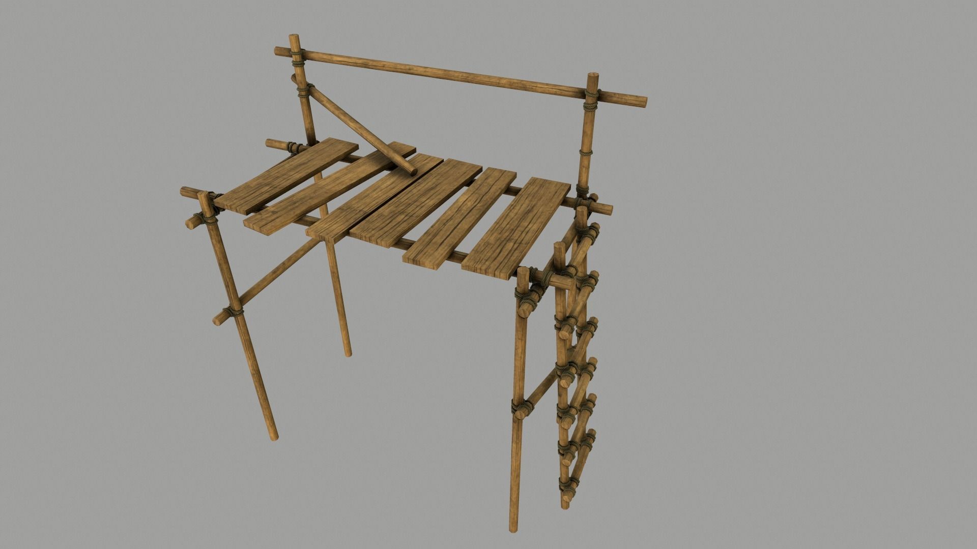 Modular Wooden Scaffold PBR Low-poly 3D model_14
