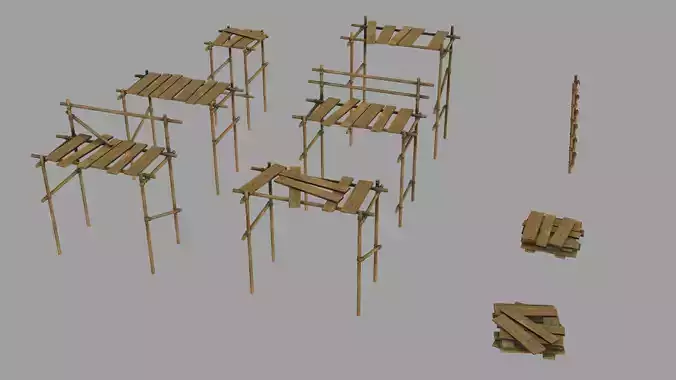 Modular Wooden Scaffold PBR