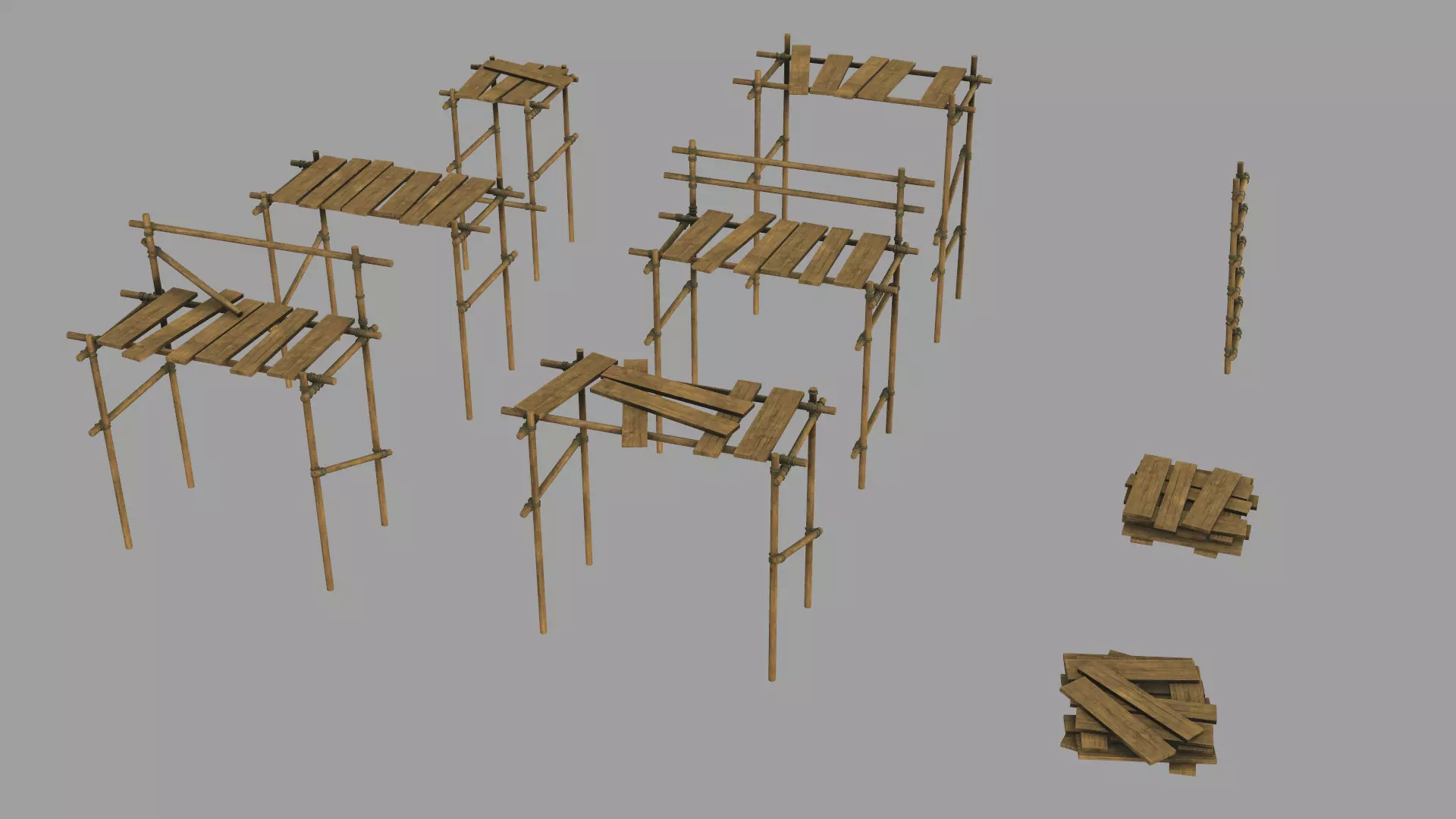 Modular Wooden Scaffold PBR Low-poly 3D model_0