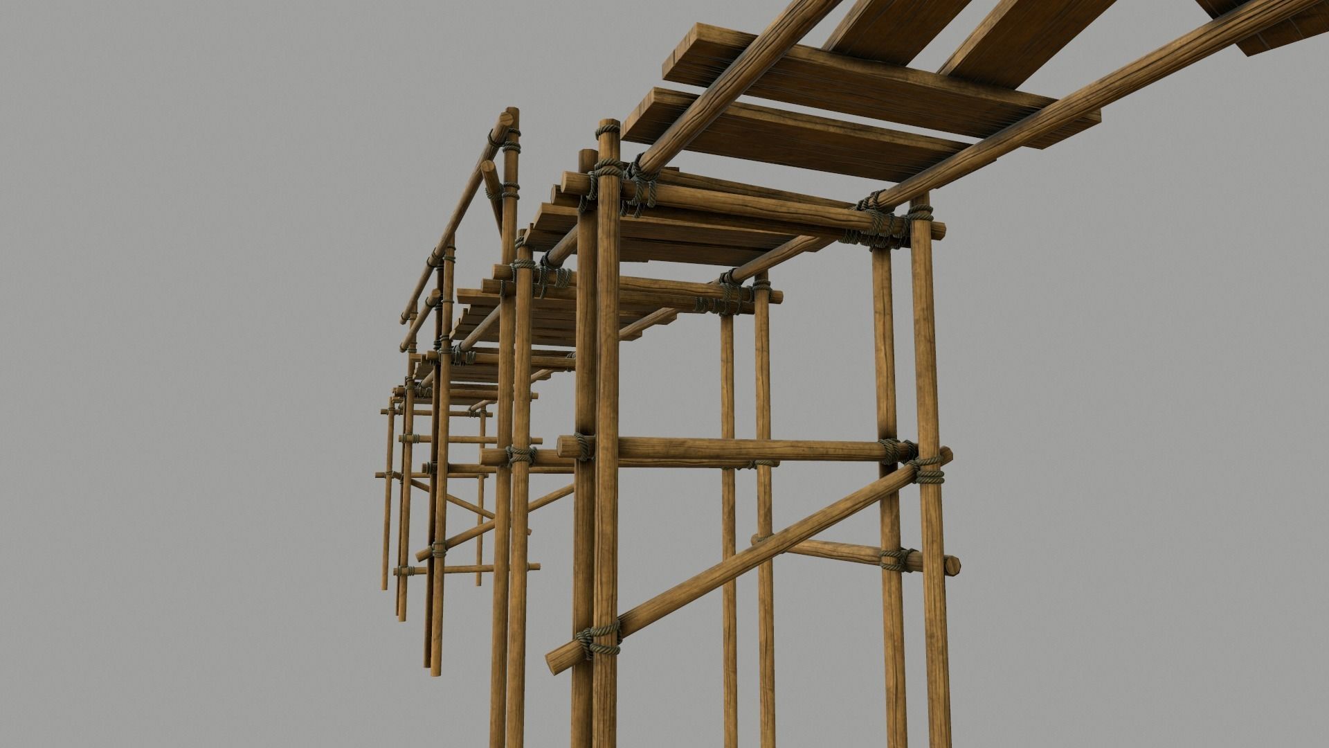 Modular Wooden Scaffold PBR Low-poly 3D model_10