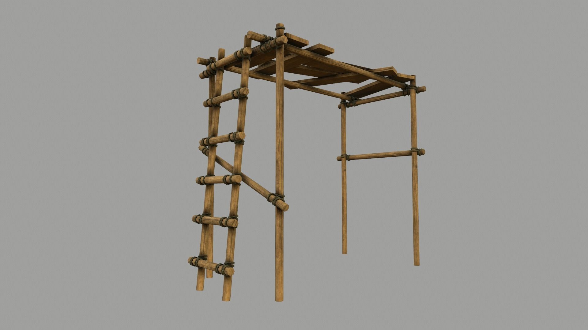 Modular Wooden Scaffold PBR Low-poly 3D model_12