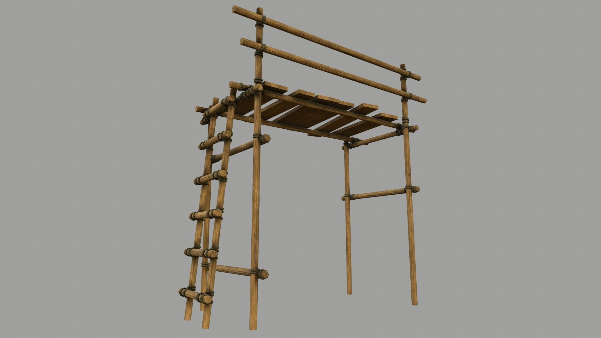 Modular Wooden Scaffold PBR Low-poly 3D model_13
