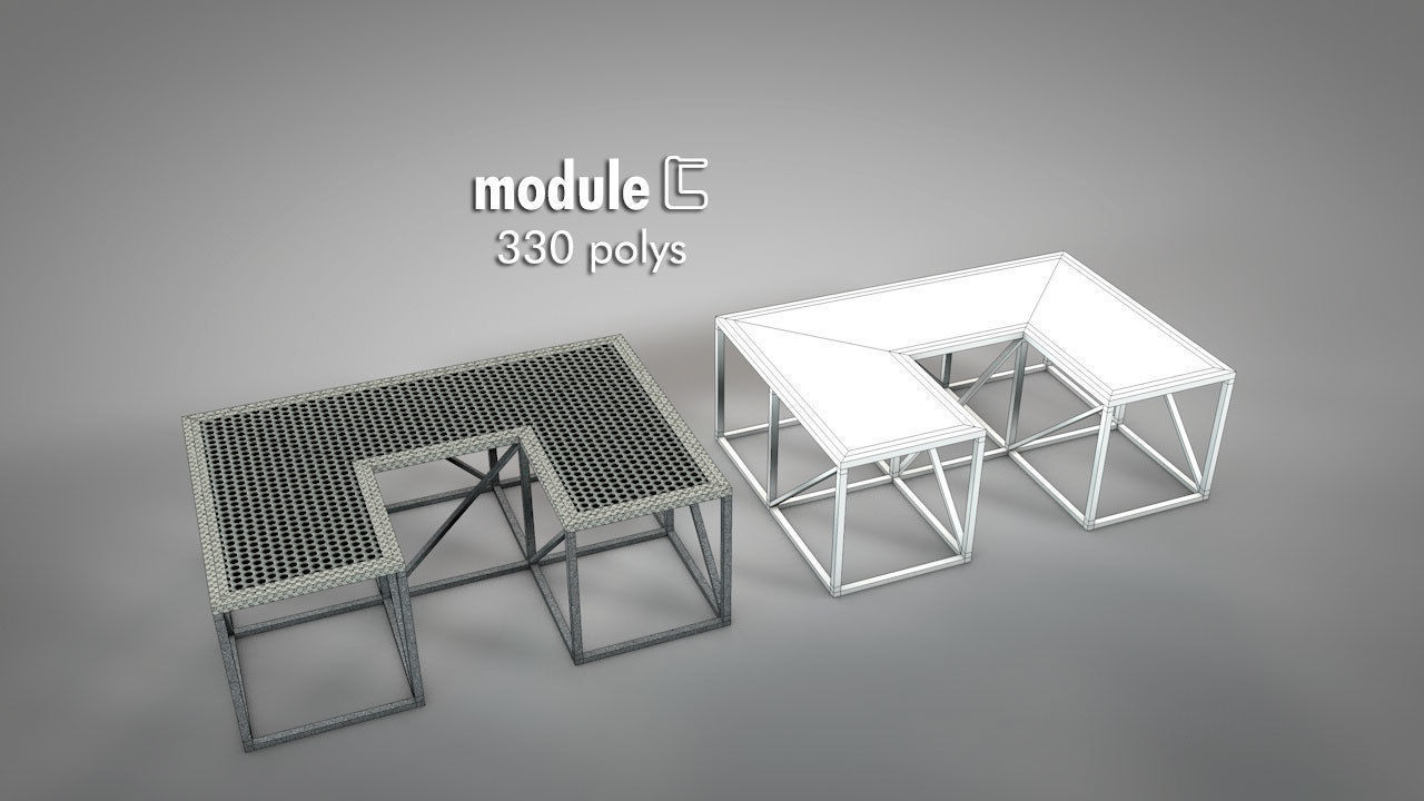 Galvanized Metal Stages Low-poly 3D model_8
