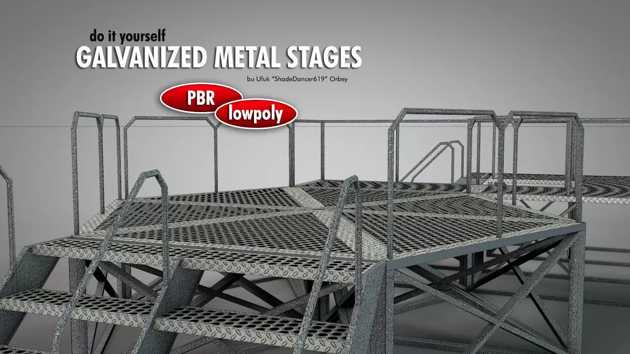 Galvanized Metal Stages Low-poly 3D model_0