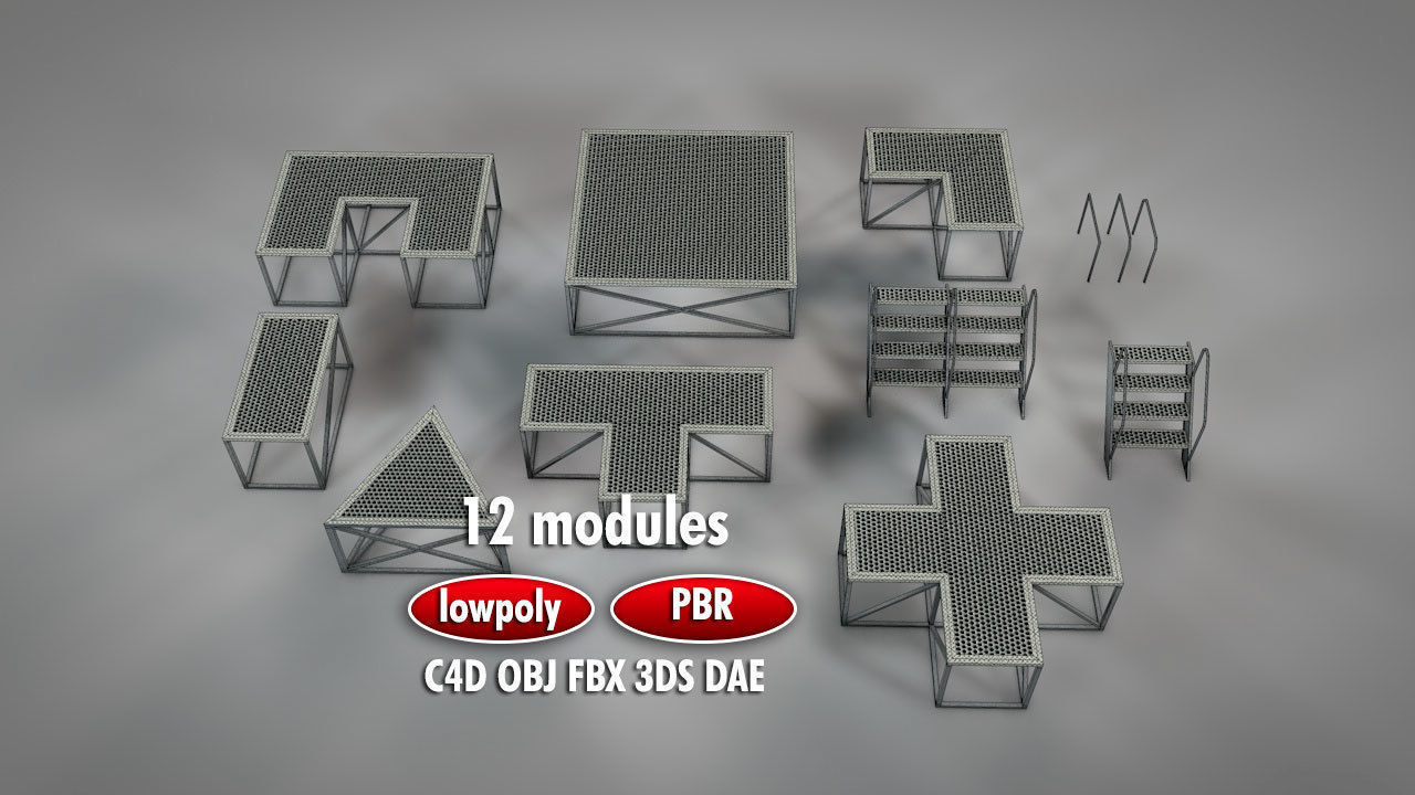 Galvanized Metal Stages Low-poly 3D model_1