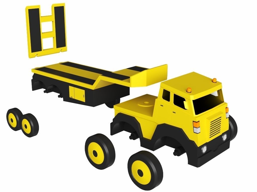 Toy Flatbed Semi Trailer 3D model_11