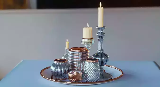 Candles 3D model silver candle holder with on table