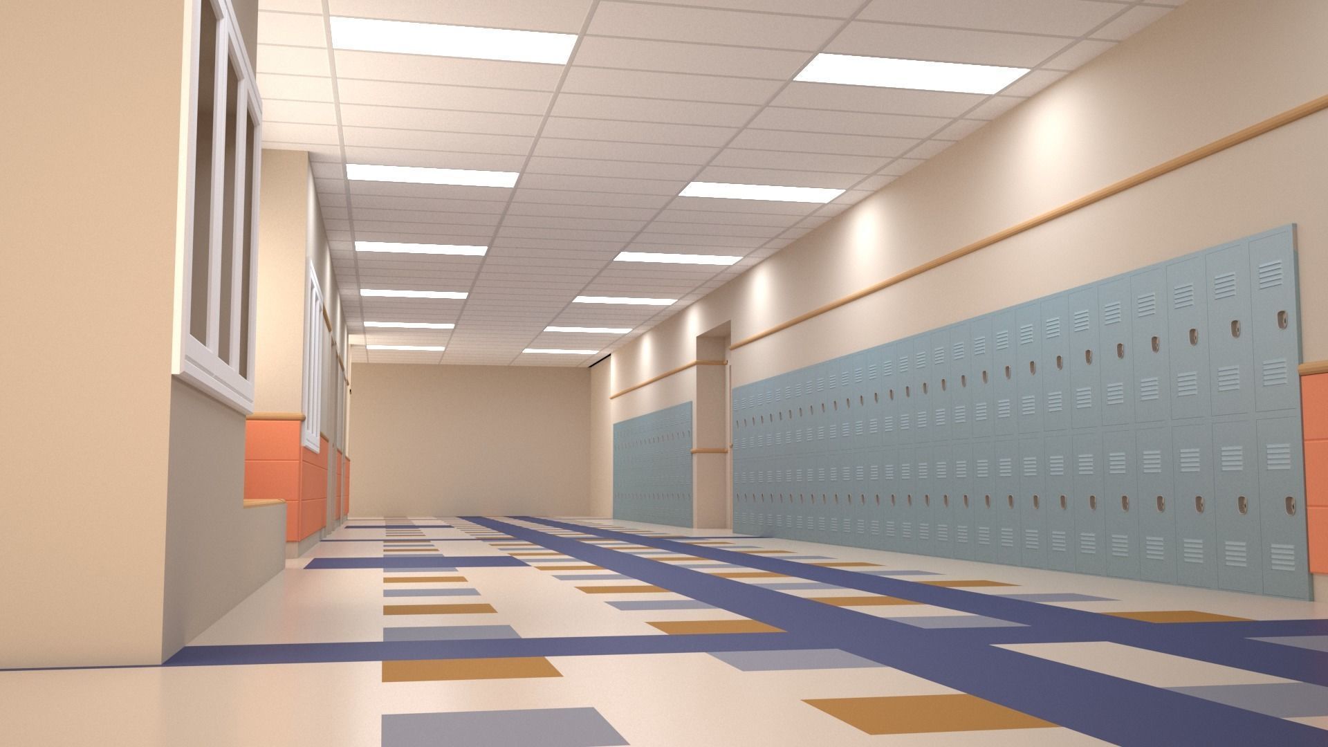 School Corridor - UE4 3D model_9