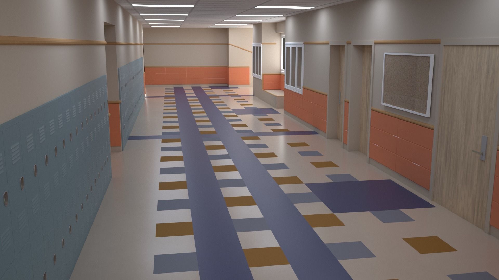 School Corridor - UE4 3D model_10