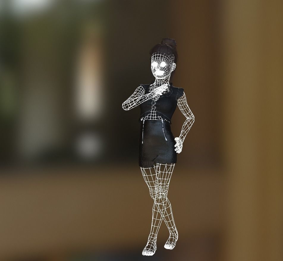 Snitch woman in dress Low-poly 3D model_1