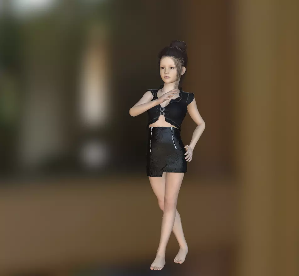 Snitch woman in dress Low-poly 3D model_0