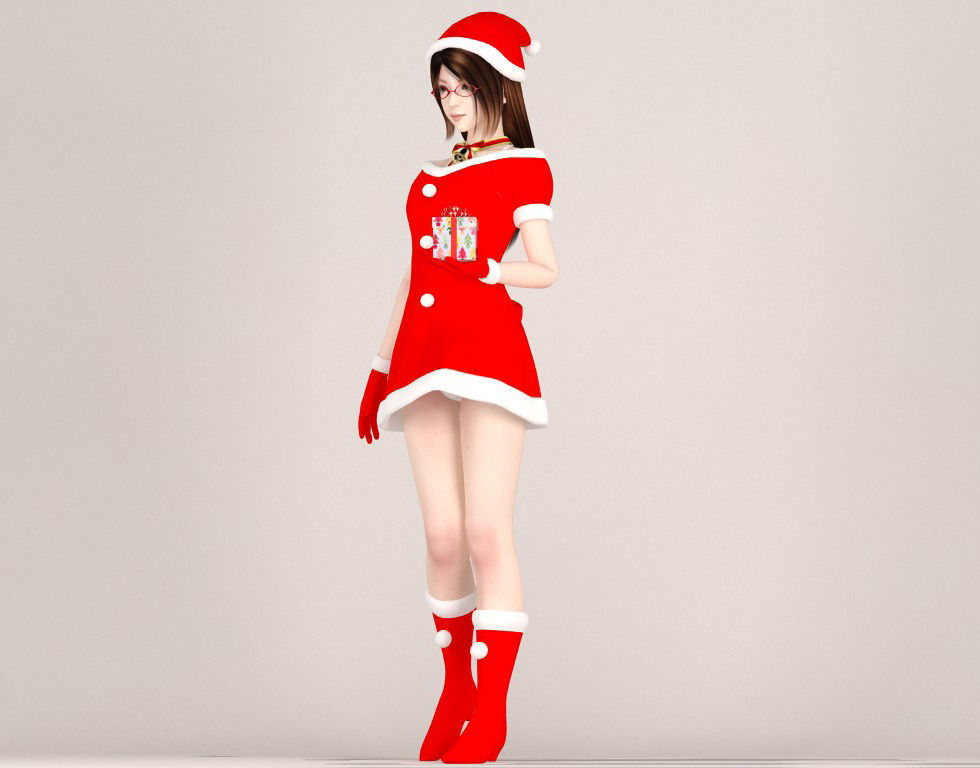 T pose rigged model of Natsumi in Christmas costume 3D model_1