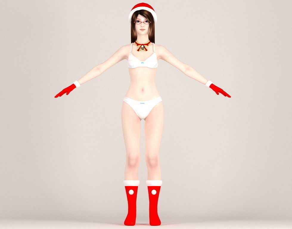 T pose rigged model of Natsumi in Christmas costume 3D model_6