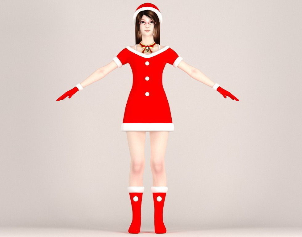 T pose rigged model of Natsumi in Christmas costume 3D model_5