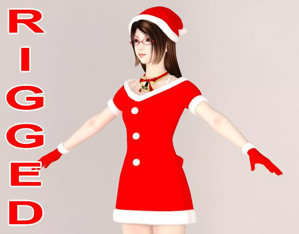 T pose rigged model of Natsumi in Christmas costume 3D model_0