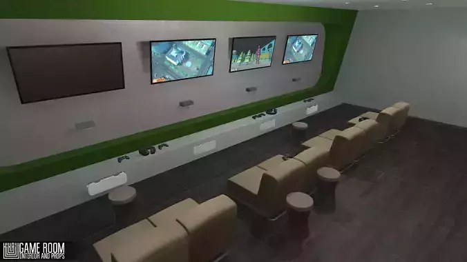 Game room - interior and props Low-poly 3D model
