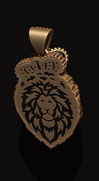 Leon pendant with royal crown diamonds and opened mouth 022 3D print model_4