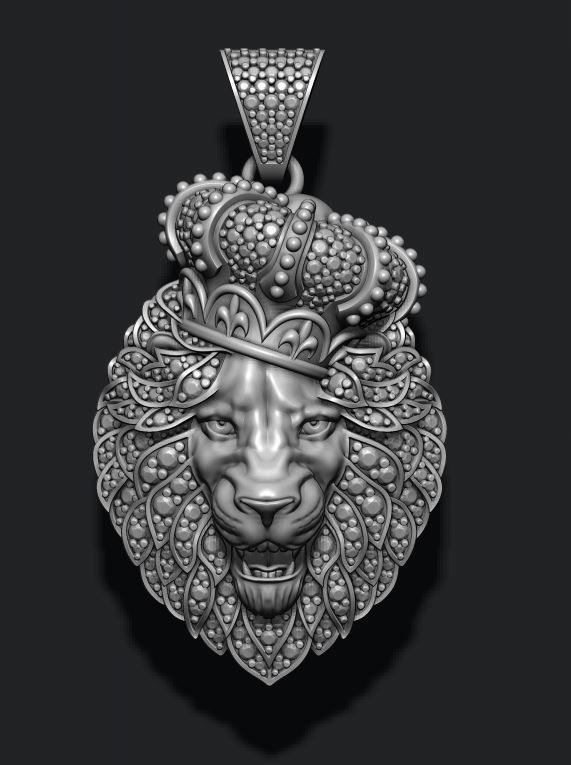 Leon pendant with royal crown diamonds and opened mouth 022 3D print model_5