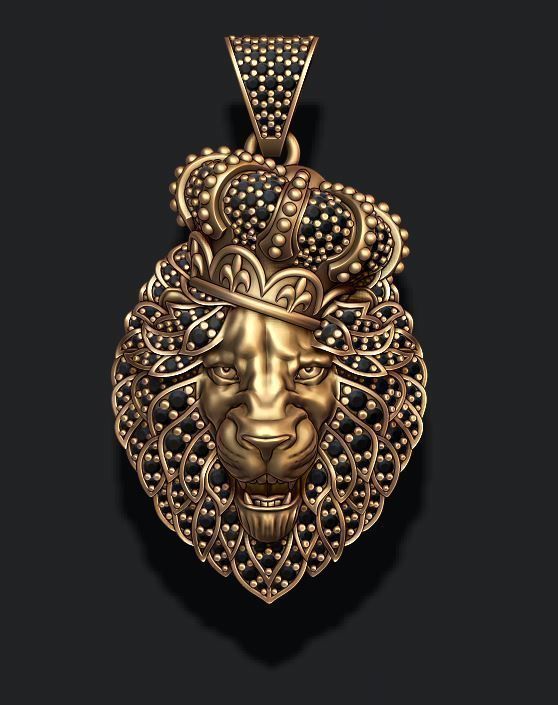 Leon pendant with royal crown diamonds and opened mouth 022 3D print model_6