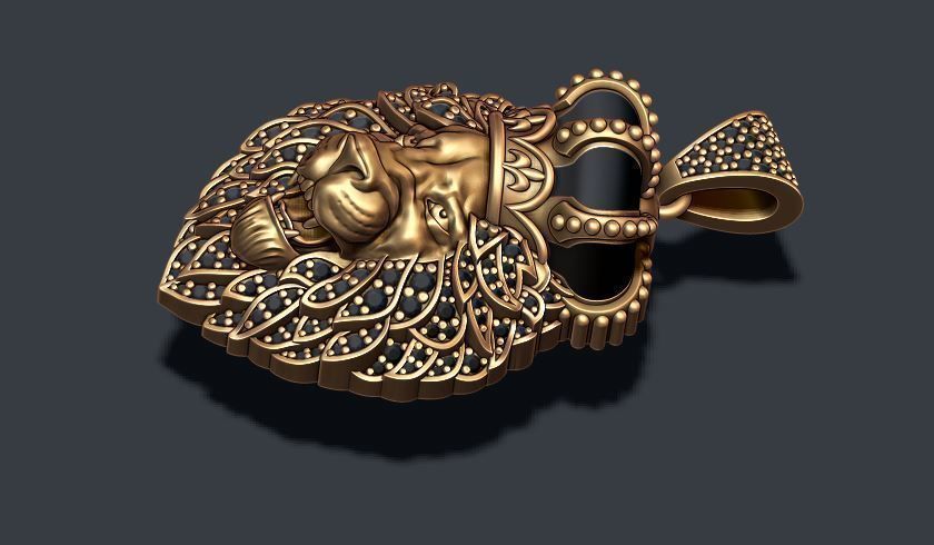 Leon pendant with royal crown diamonds and opened mouth 022 3D print model_2