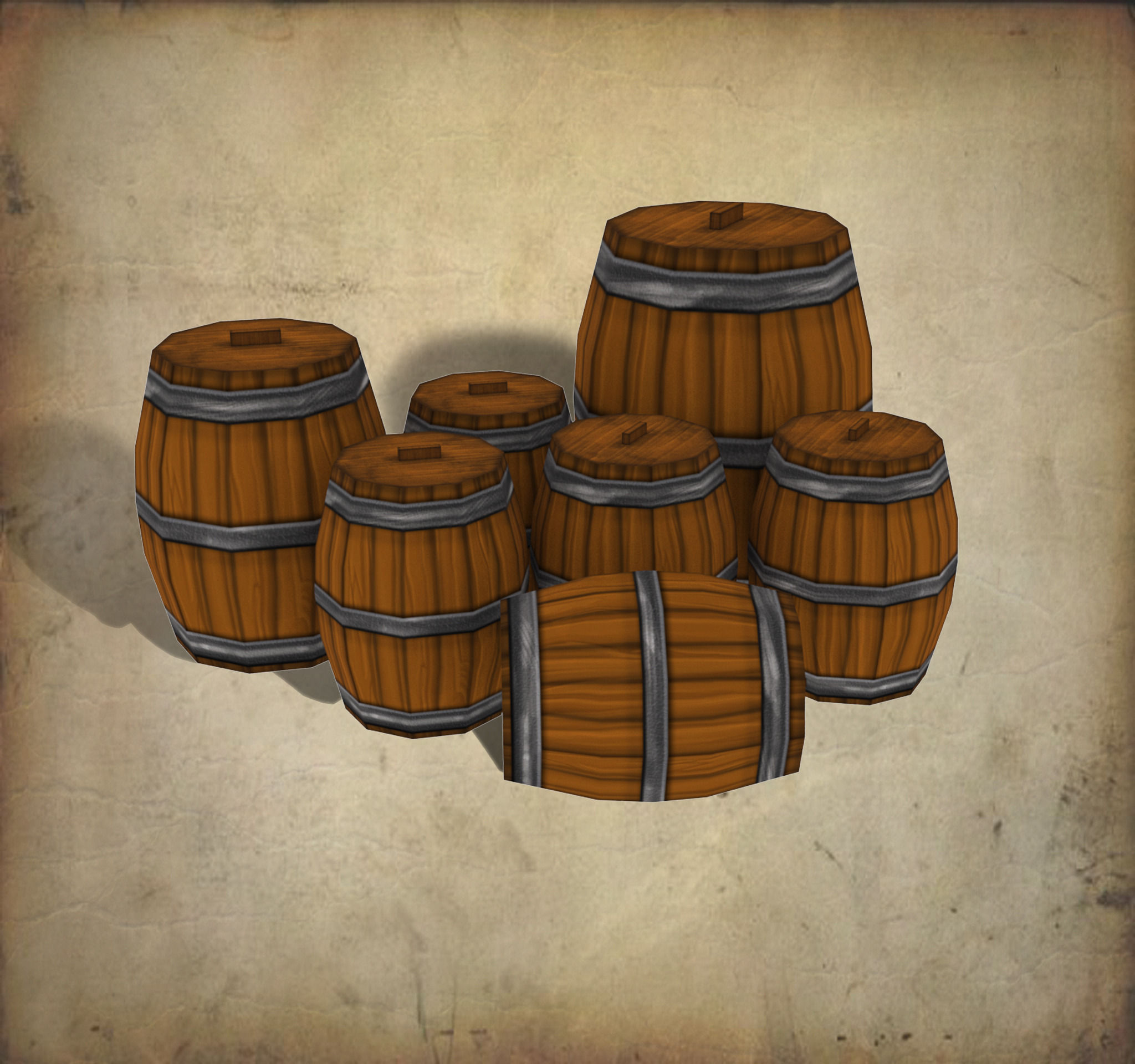 Barrel Low Poly two wooden barrels Low-poly 3D model_2