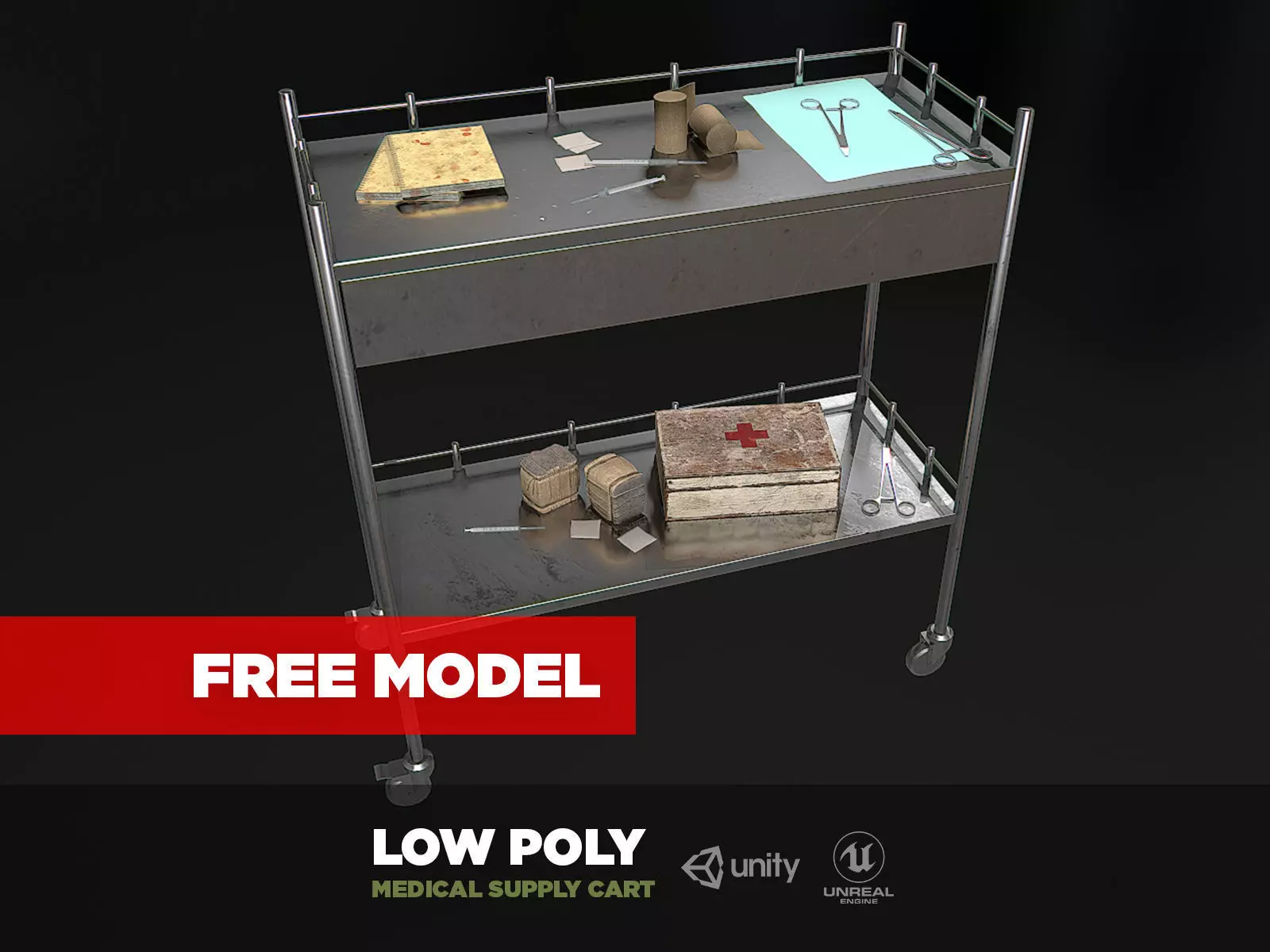 Free Medical Supply Cart Free low-poly 3D model