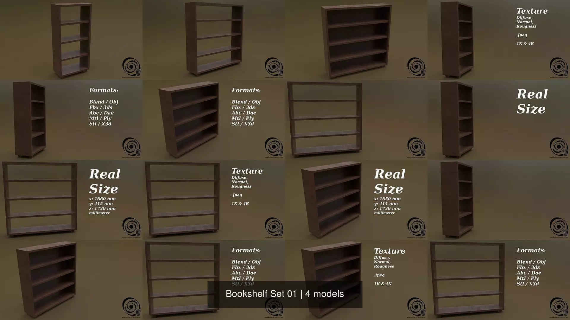 Bookshelf Set 01 3D Model Collection_0