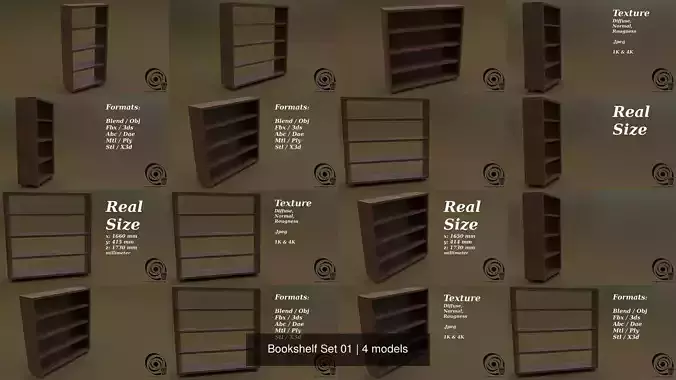 Bookshelf Set 01 3D Model Collection