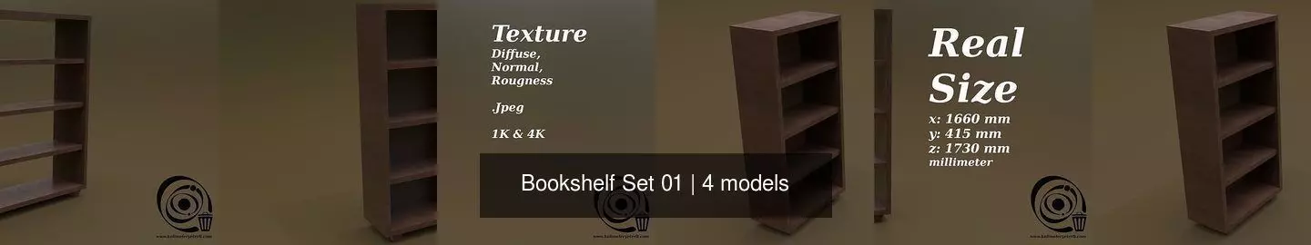Bookshelf Set 01 3D Model Collection_1
