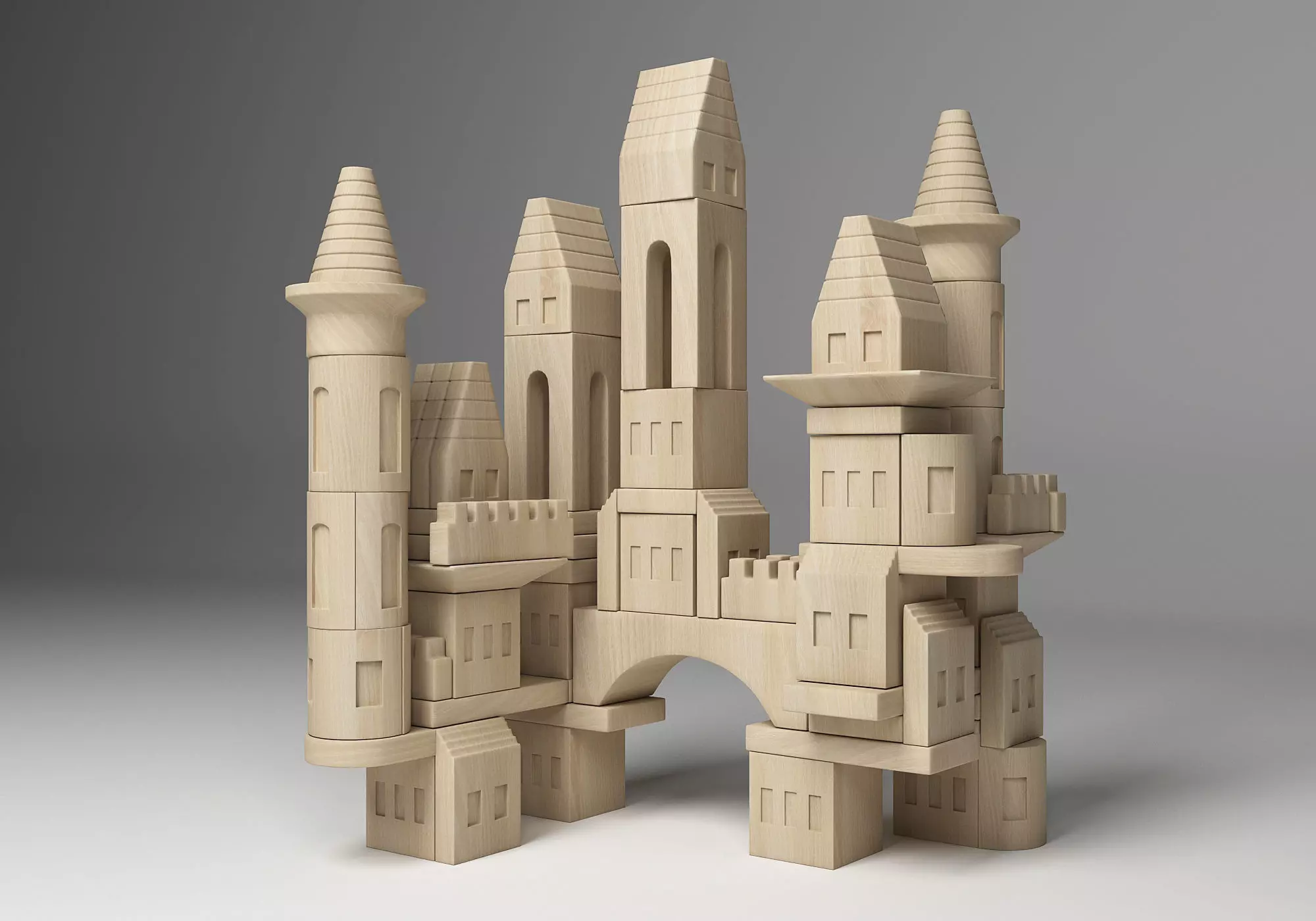FAO Schwarz Wooden Castle Building Blocks Set Toy  3D model_0
