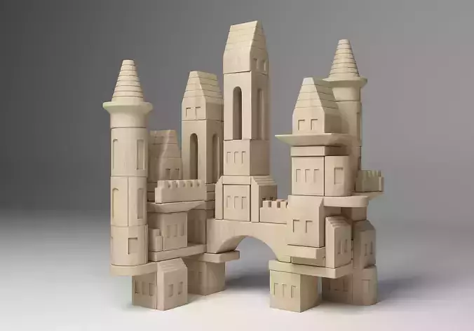 FAO Schwarz Wooden Castle Building Blocks Set Toy  3D model
