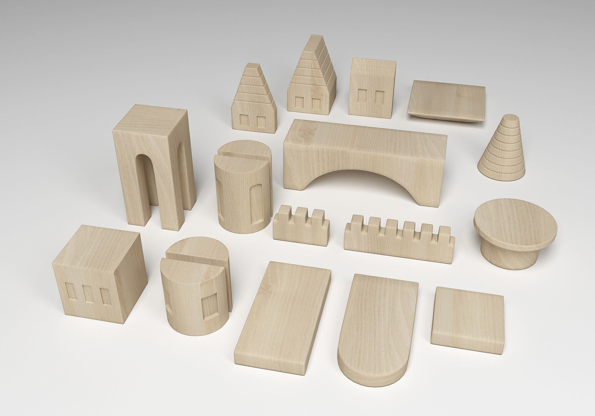 FAO Schwarz Wooden Castle Building Blocks Set Toy  3D model_18