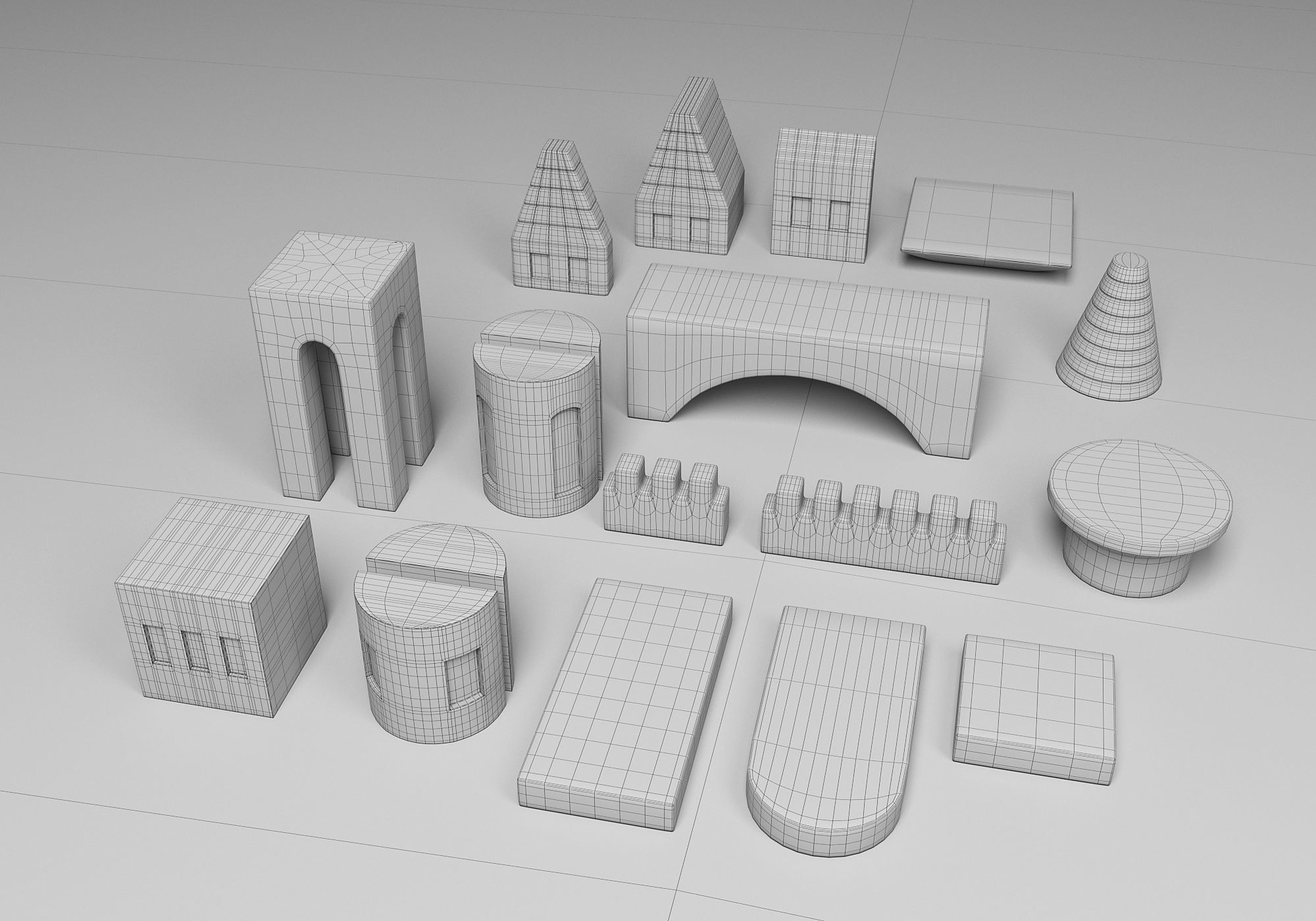 FAO Schwarz Wooden Castle Building Blocks Set Toy  3D model_19