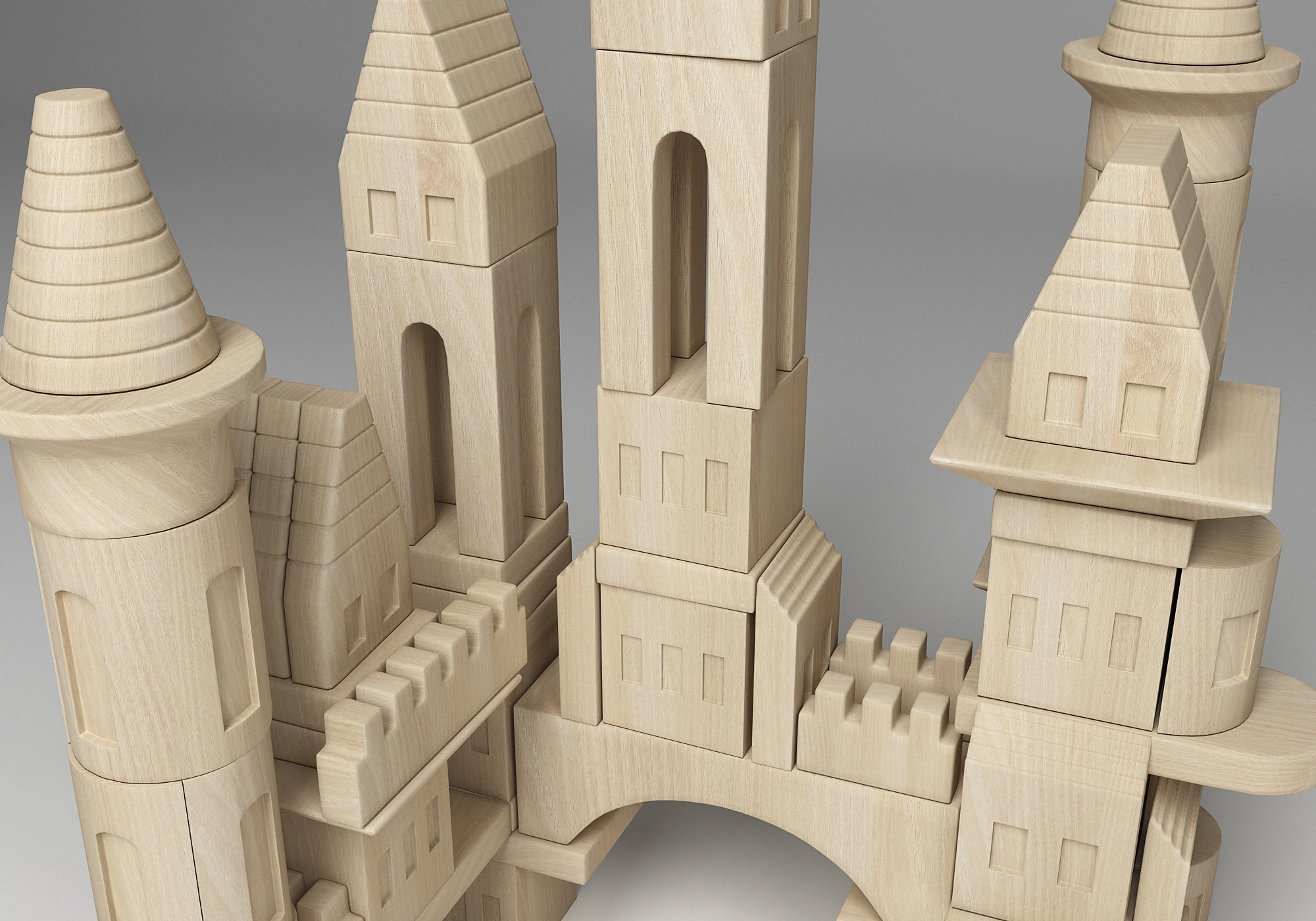 FAO Schwarz Wooden Castle Building Blocks Set Toy  3D model_12