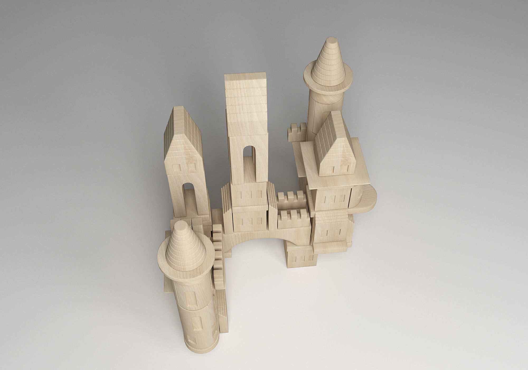 FAO Schwarz Wooden Castle Building Blocks Set Toy  3D model_6