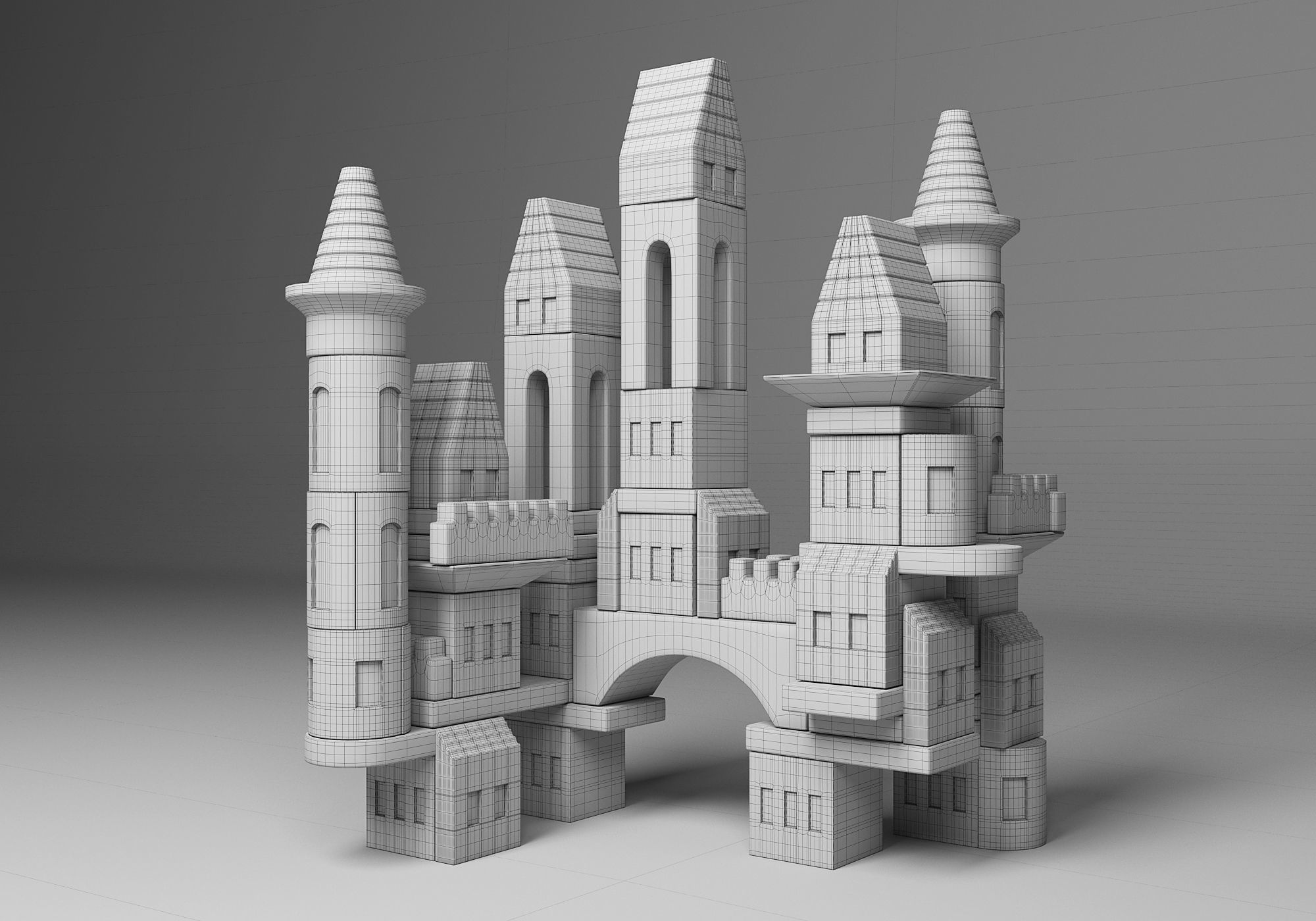 FAO Schwarz Wooden Castle Building Blocks Set Toy  3D model_1