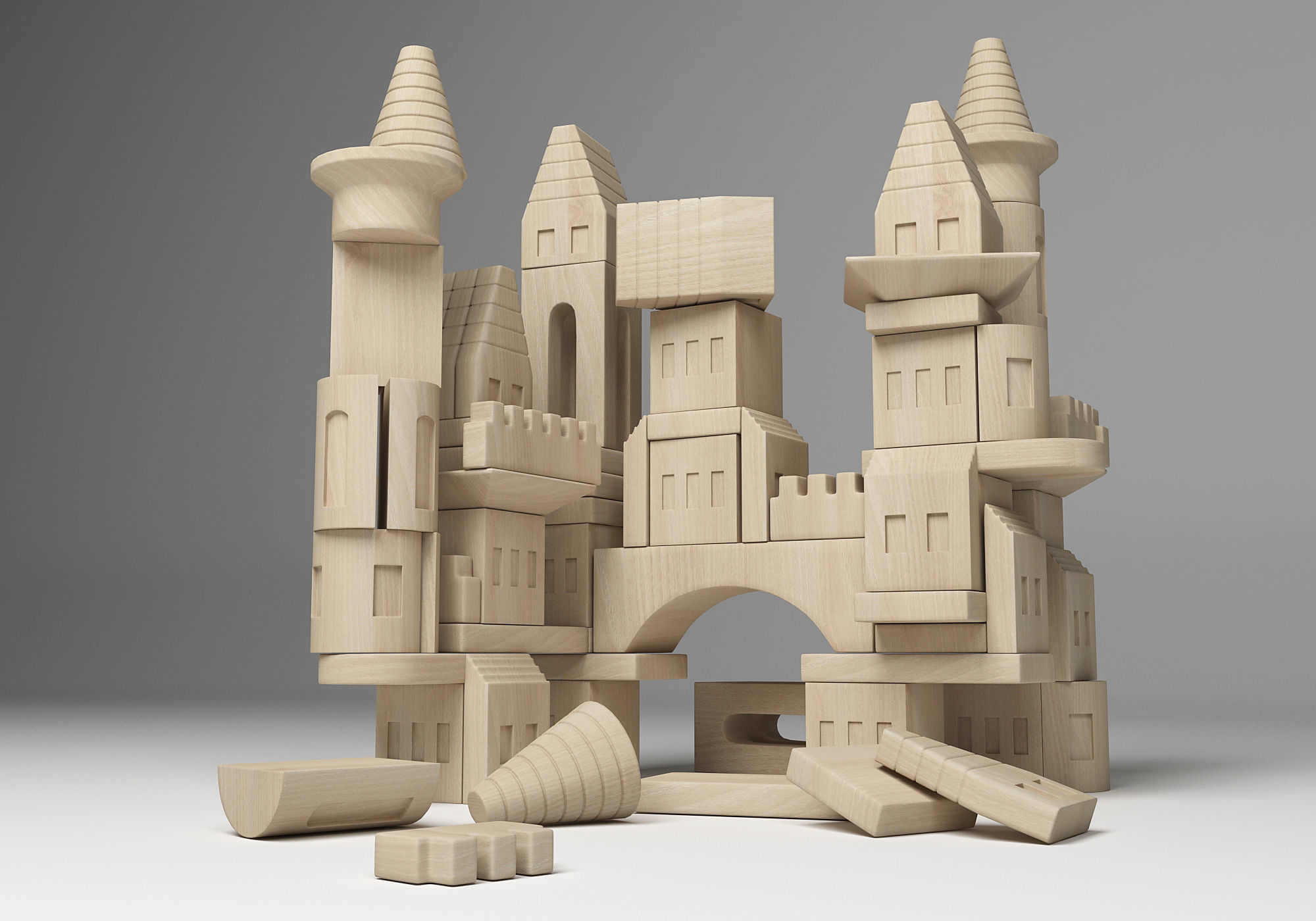 FAO Schwarz Wooden Castle Building Blocks Set Toy  3D model_16