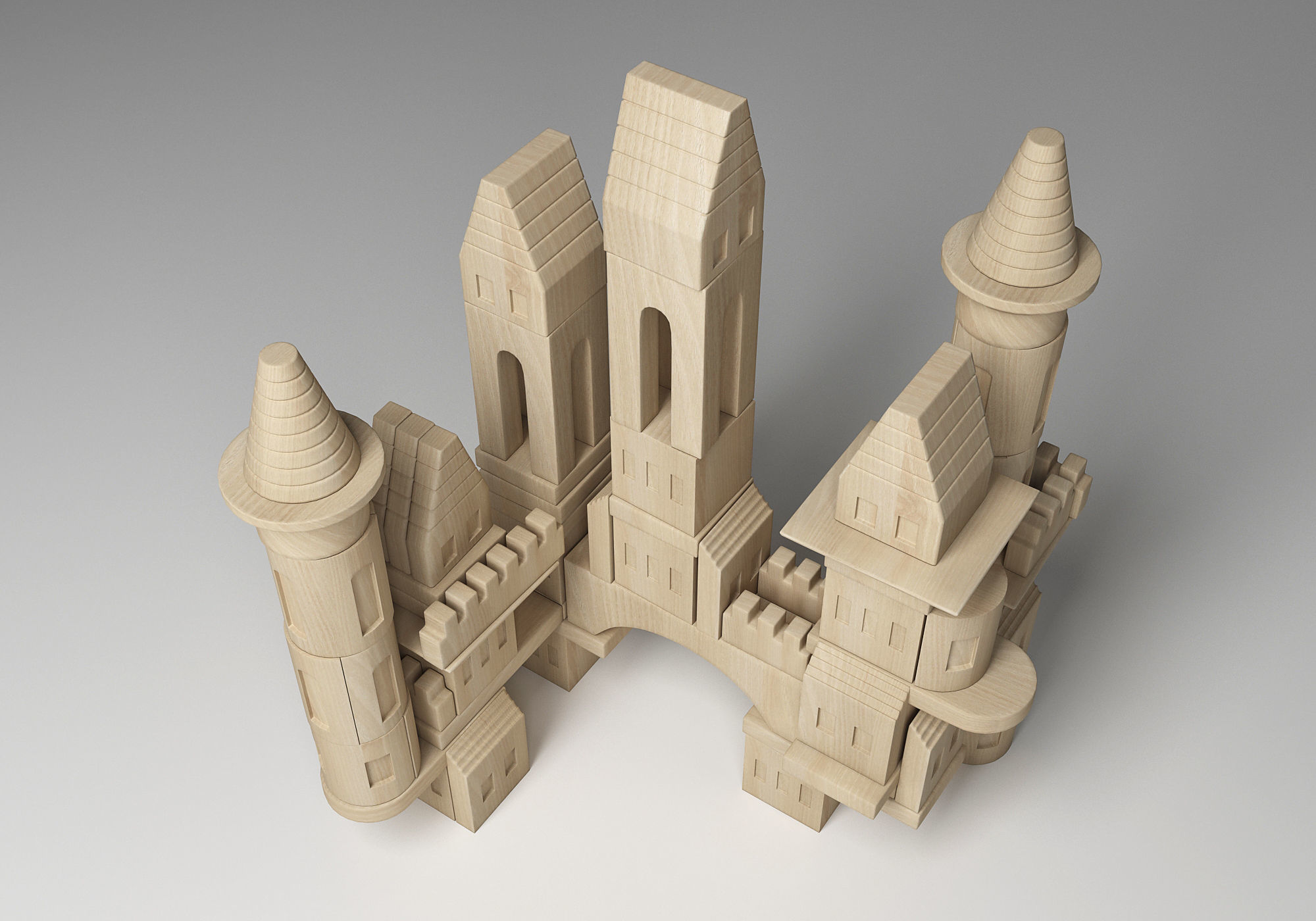 FAO Schwarz Wooden Castle Building Blocks Set Toy  3D model_2