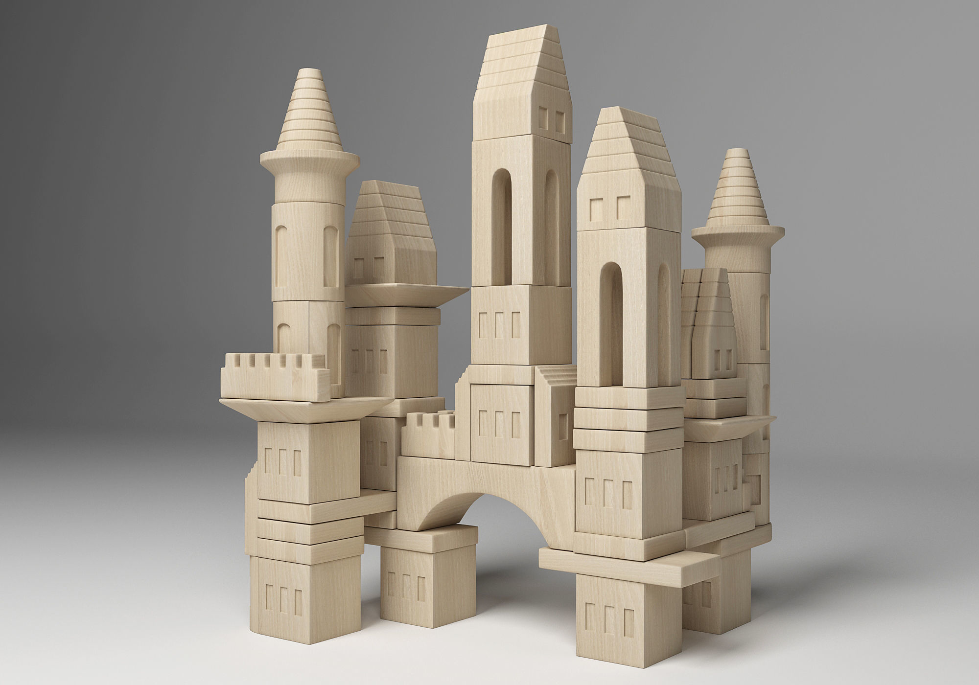 FAO Schwarz Wooden Castle Building Blocks Set Toy  3D model_14