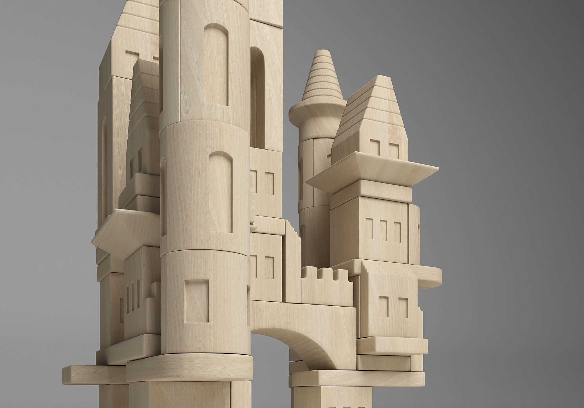 FAO Schwarz Wooden Castle Building Blocks Set Toy  3D model_4